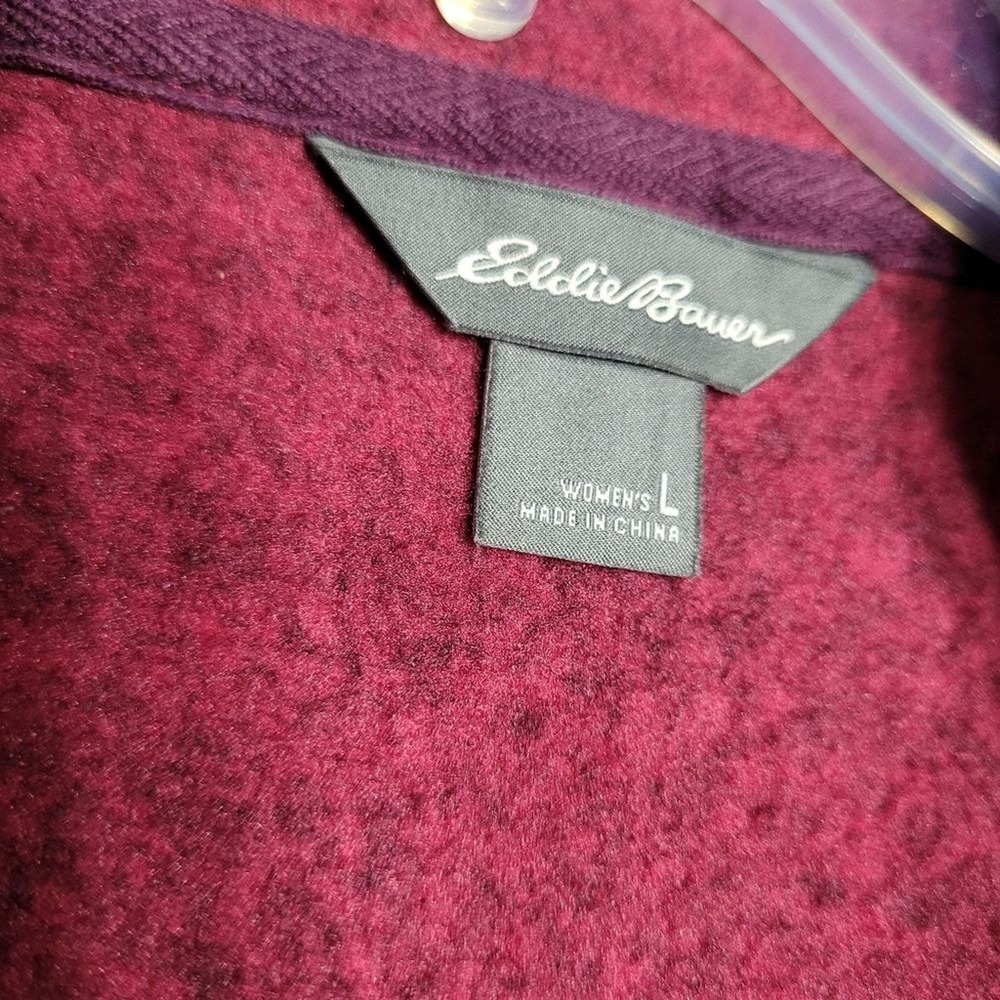 Eddie Bauer Dark Pink Full Zip Mock Neck Casual Fleece Jacket Women's Large - Picture 3 of 8